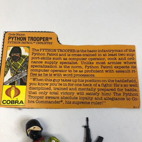 GI Joe Cobra Python Trooper Action Figure 1989 With File Card & Weapon - Picture 2 of 15